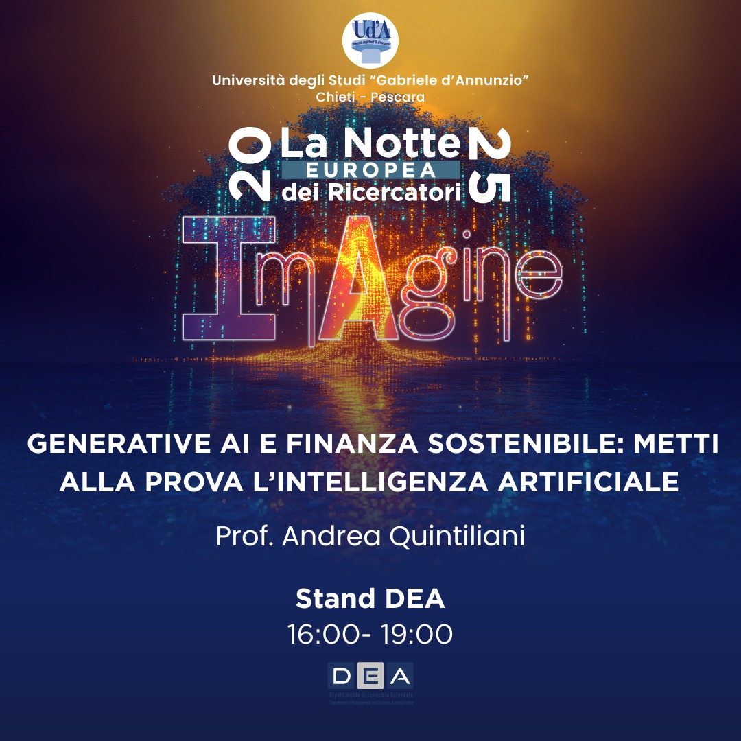 🎯 Save the Date – La Notte Europea dei Ricercatori 2025    🔍 Il Dipartimento di Economia Aziendale partecipa alla #NDR2025 co